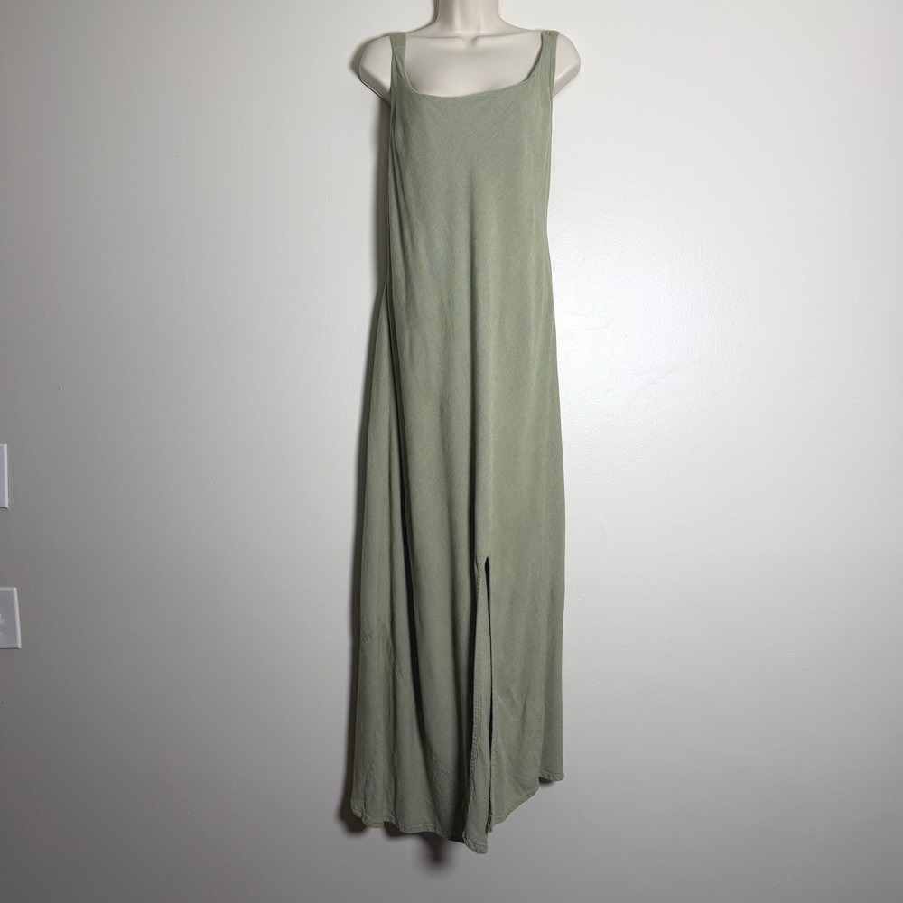 ASOS DESIGN Women Flax Linen Blend Maxi Dress 16 Green Sleeveless Side Slit